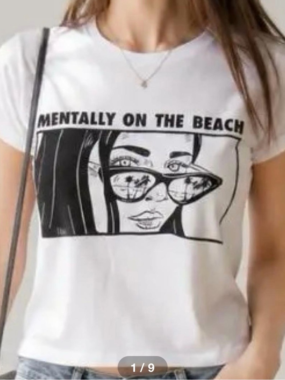 Zara Women's S White Black Beach Graphic Crew Neck Short Sleeve Cotton Crop Top